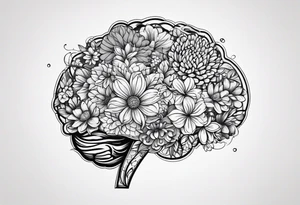 abstract outline of a brain with floral incorporated tattoo idea