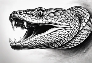 Copperhead view from above with head turned up and mouth open tattoo idea