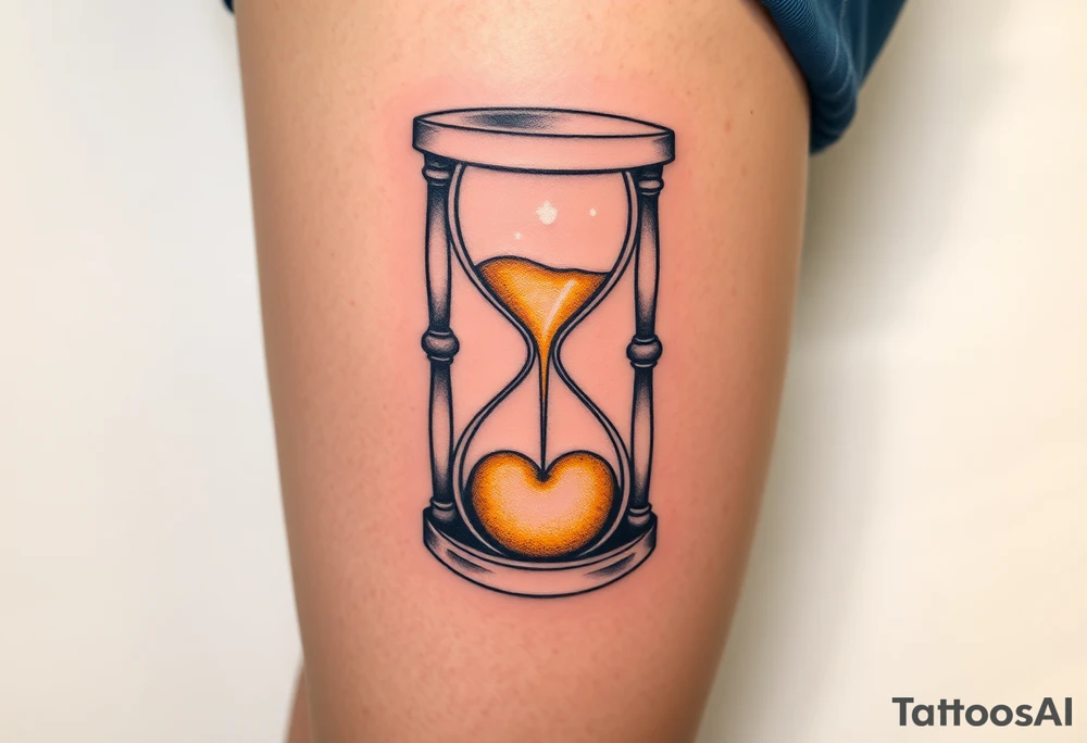 An hourglass with golden sand forming a heart at the bottom, symbolizing the preciousness of time spent together. tattoo idea