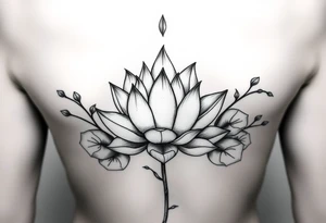 Lotus unalome with stems and leaves underboob tattoo idea