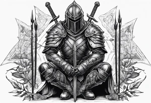 Fallen knight on his knees with five arrows in his back tattoo idea