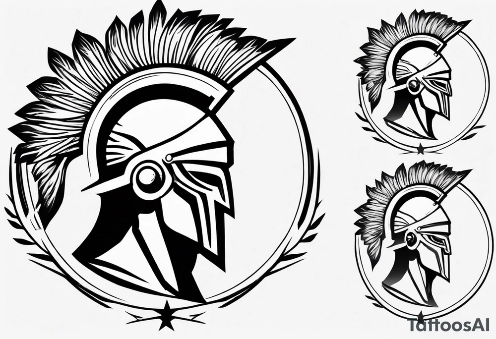 rectangular landscape format ultra-fine line linework vector of a spartan from the side, spartan spear, spartan shield, laurel wreath tattoo idea
