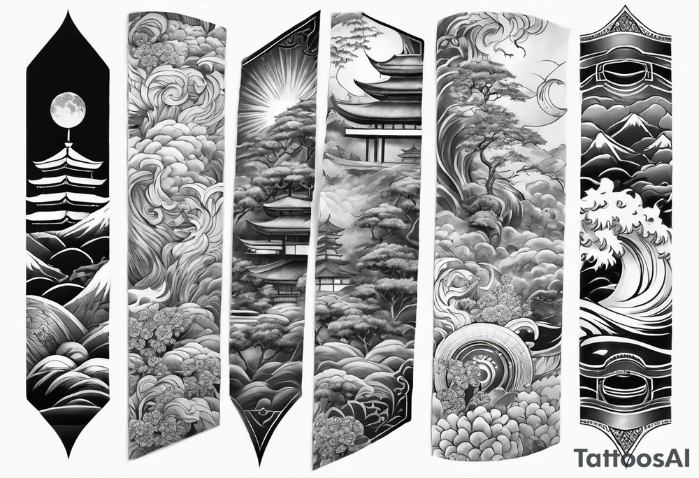 Japanese forearm sleeve stencil tattoo idea