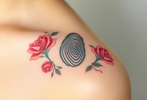 A fingerprint with soft pastel roses around, creating a delicate floral effect tattoo idea