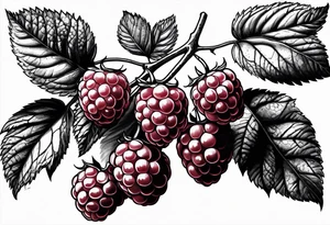 a single long raspberry branch that is growing downwards and skinny in diameter tattoo idea