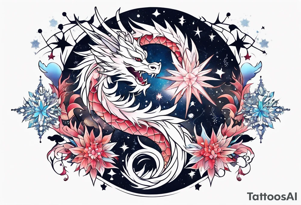 Constellation, dragon, snowflake tattoo idea