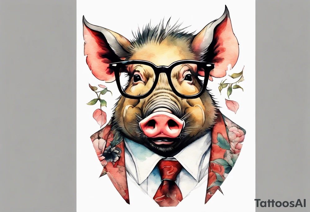 an boar with tusks wearing glasses tattoo idea