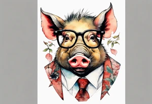 an boar with tusks wearing glasses tattoo idea
