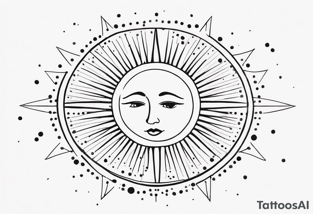 simple sun made of black dots and circles tattoo idea