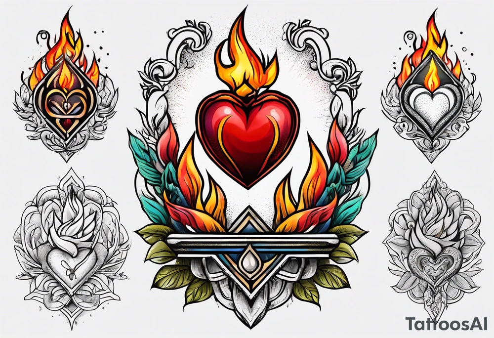 sacred heart vintage traditional tattoo fire tattoo idea