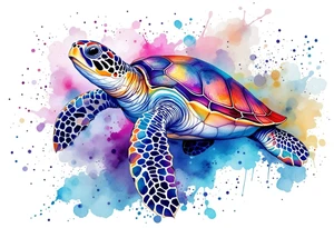 Sea turtle with watercolor background splashes tattoo idea