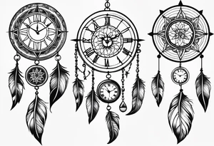 Dreamcatcher with three parts to it the Magnoliaflower at the top the clock in the middle in the compass at the bottom tattoo idea