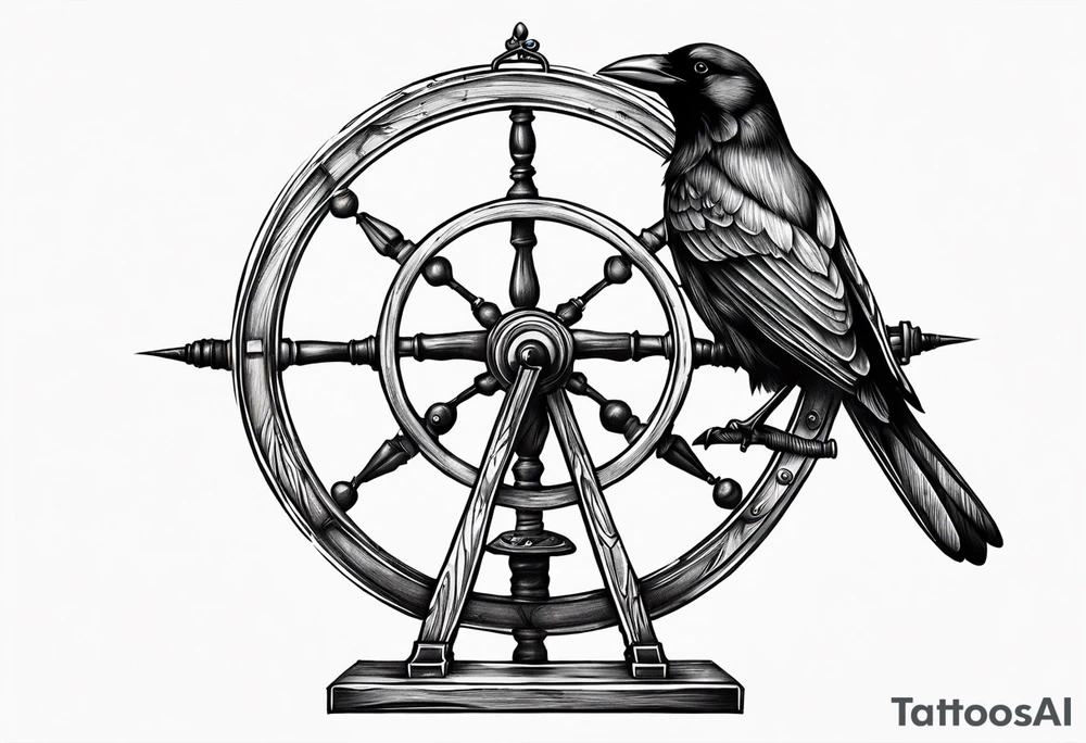 Magnificent, spinning wheel with spindle and crow from sleeping beauty tattoo idea