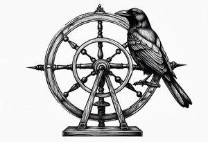 Magnificent, spinning wheel with spindle and crow from sleeping beauty tattoo idea