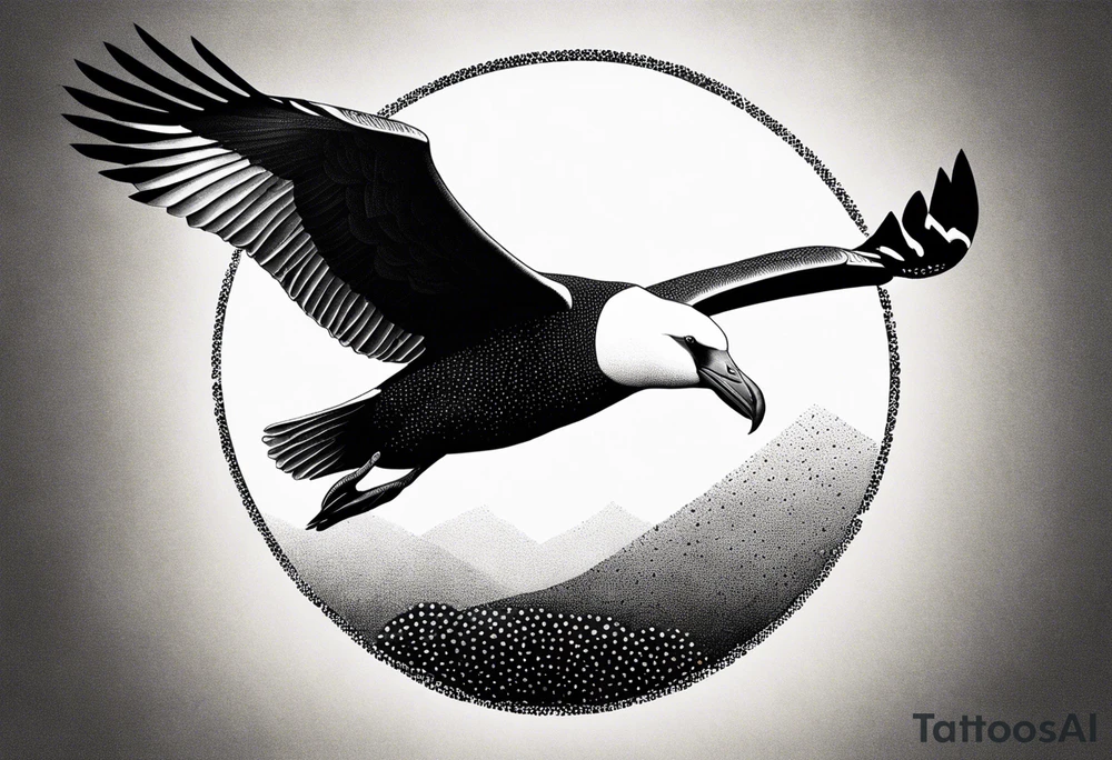 flying giant albatross symmetrical, circle background tattoo idea
