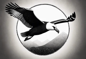 flying giant albatross symmetrical, circle background tattoo idea
