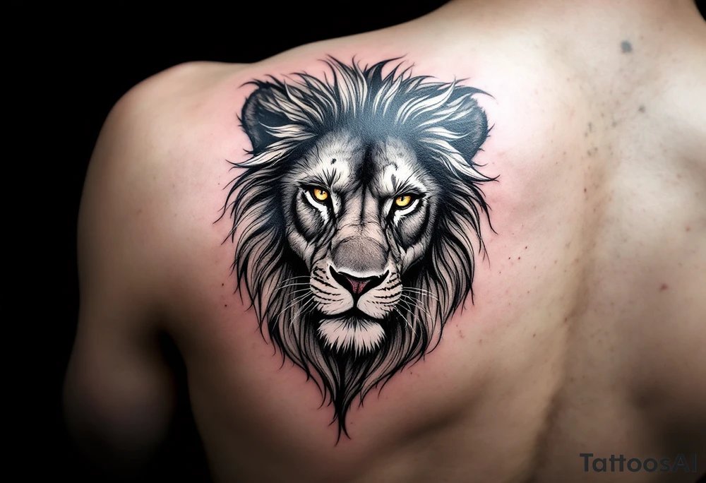 A lion with three golden eyes tattoo idea