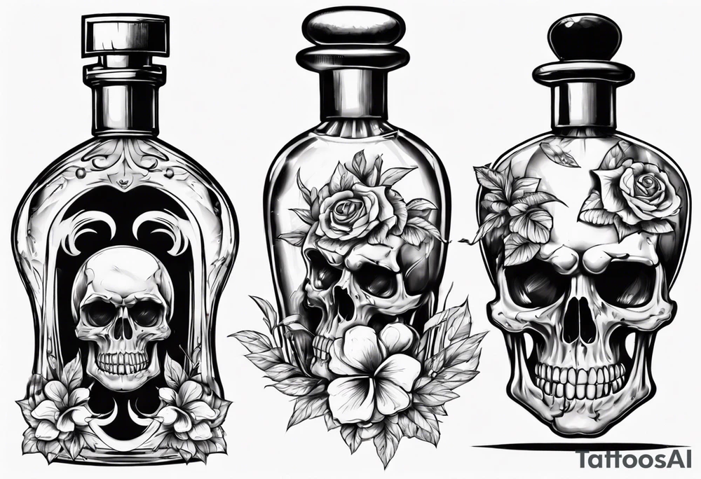 perfume bottle with a scull inside tattoo idea