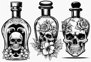 perfume bottle with a scull inside tattoo idea