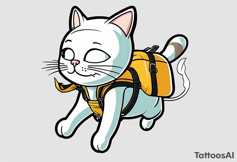 cat going skydiving with no chute in the rick and morty style tattoo idea