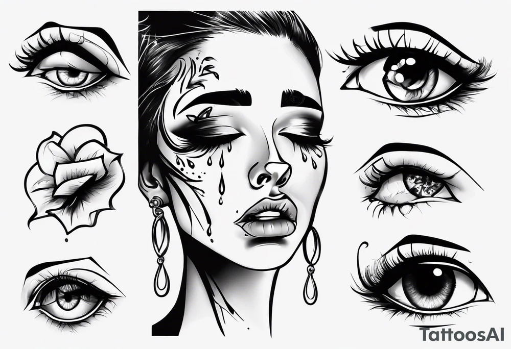 Woman’s face with and one eye is crying tattoo idea