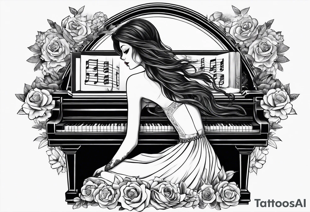 dead girl playing piano tattoo idea