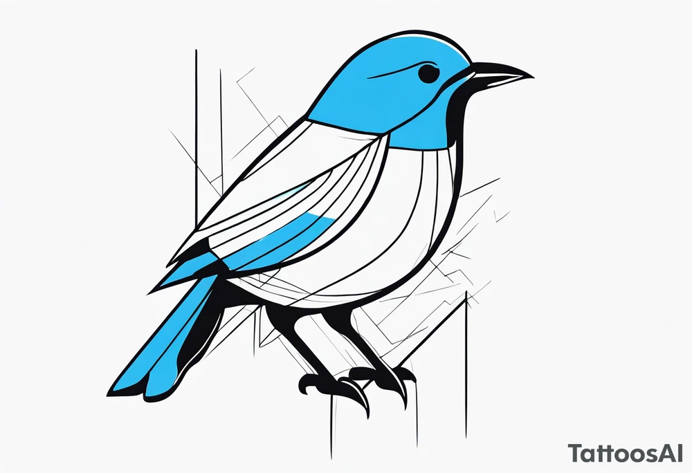 Minimal lines Black and white blue bird outline tattoo idea