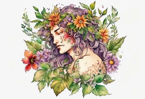 Dionysus covered in flowers and leaves tattoo idea