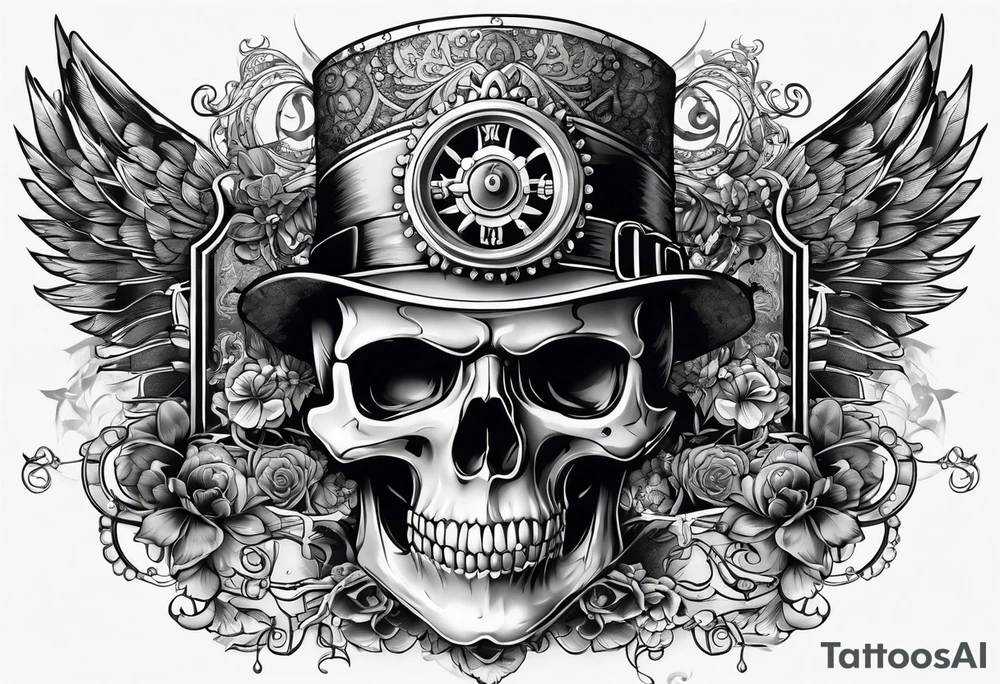 Steam punk style skull tattoo idea