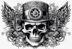 Steam punk style skull tattoo idea
