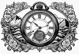 Pocket watch with mountains tattoo idea