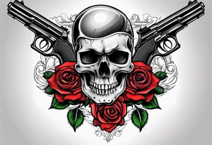 skull with a gun a  rose and a heart tattoo idea