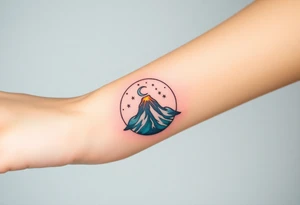 Geometric Volcano within Capricornus star constellation tattoo idea