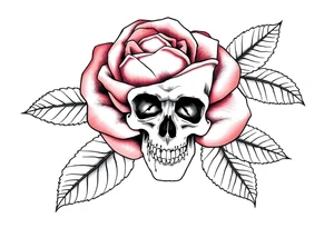 rose with parts of a skull in the leaves tattoo idea