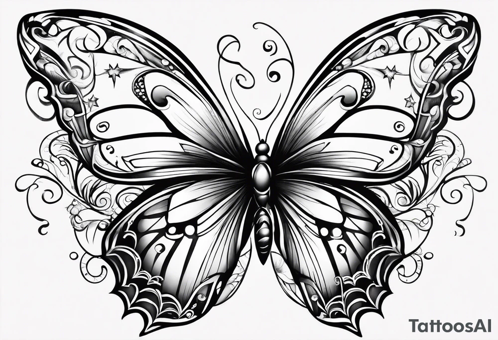 Children names stars lillies books fantasy butterflies halfsleeve forearm tattoo idea