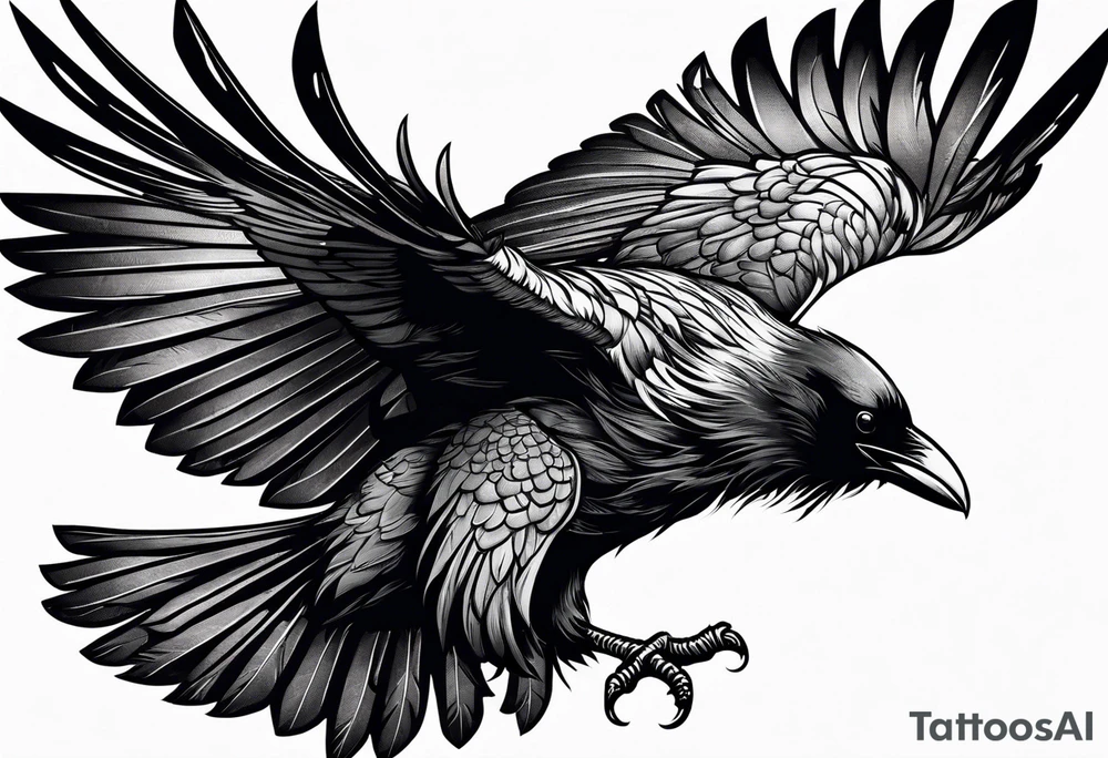 attacking raven in viking style tattoo idea