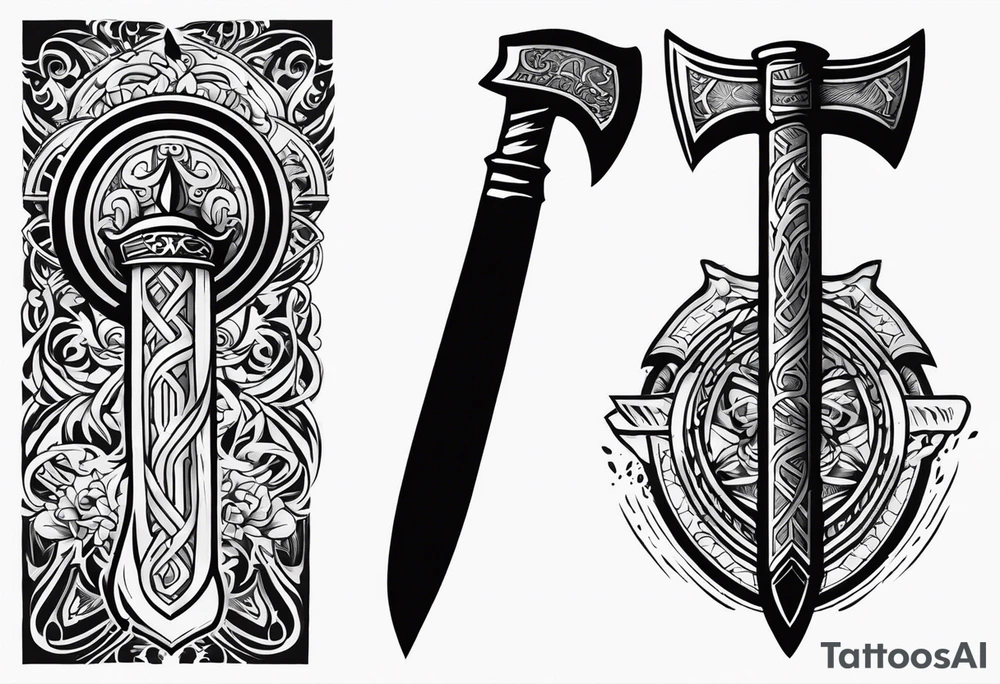 Valhalla sword shield axe tattoo idea