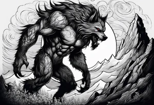 a werewolf transforming in the moonlight tattoo idea