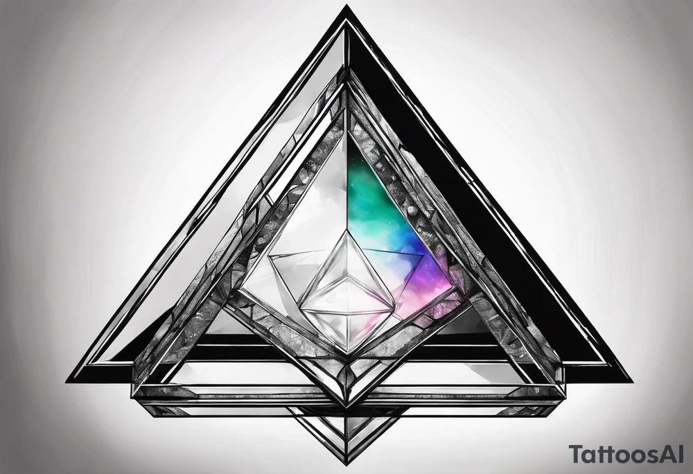 a ray of light entering a triangle prism glass from the left side and getting dispersed into colours tattoo idea