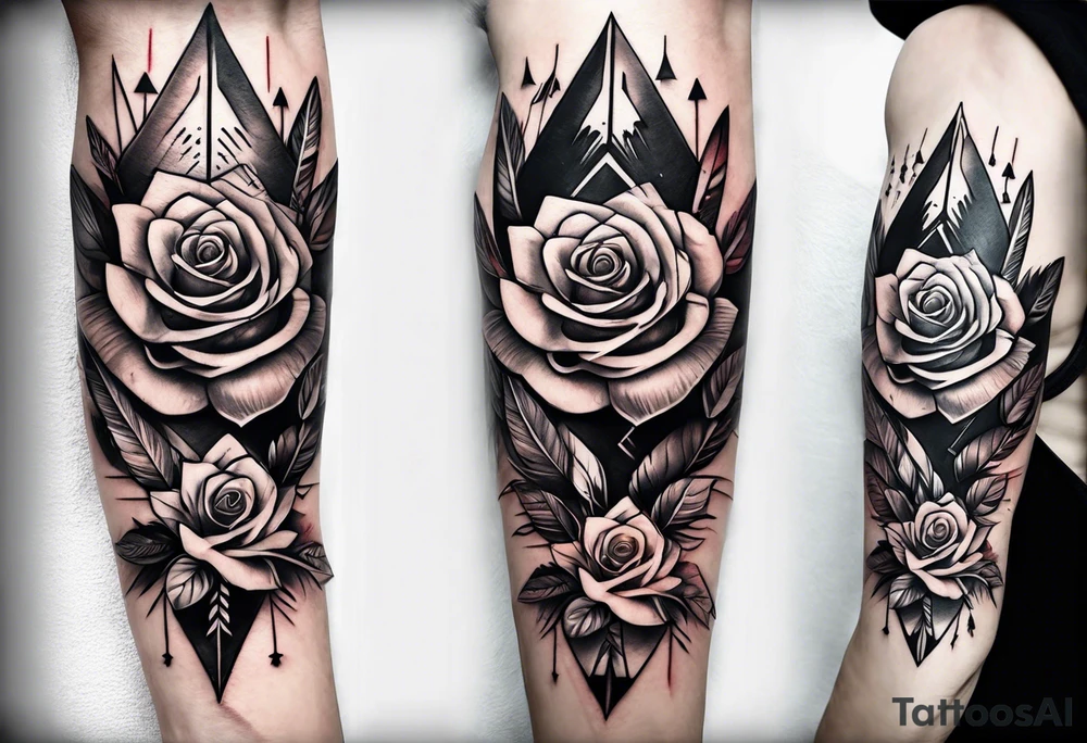 five Indian arrows going through a single rose on a forearm tattoo idea