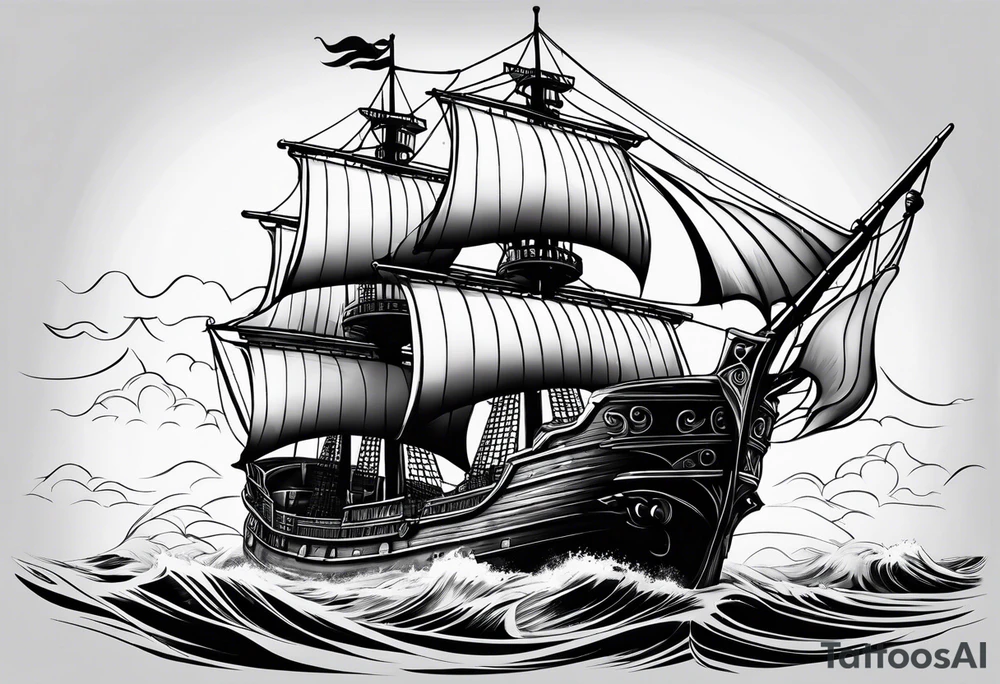 huge dark wooden ship facing left tattoo idea