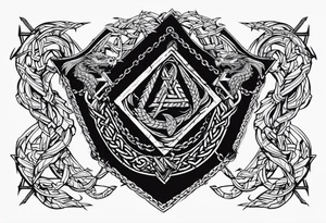Valhalla sword shield dragon axe Valknut barbed wire chains tattoo idea