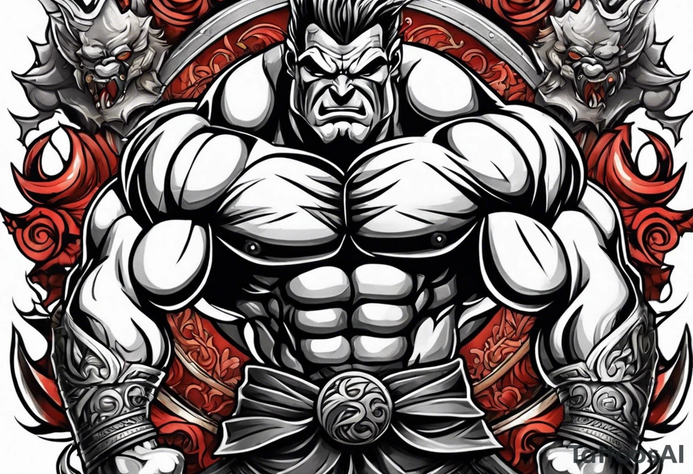 Old bodybuilder monster tattoo idea