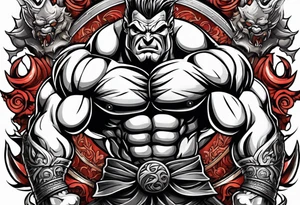 Old bodybuilder monster tattoo idea