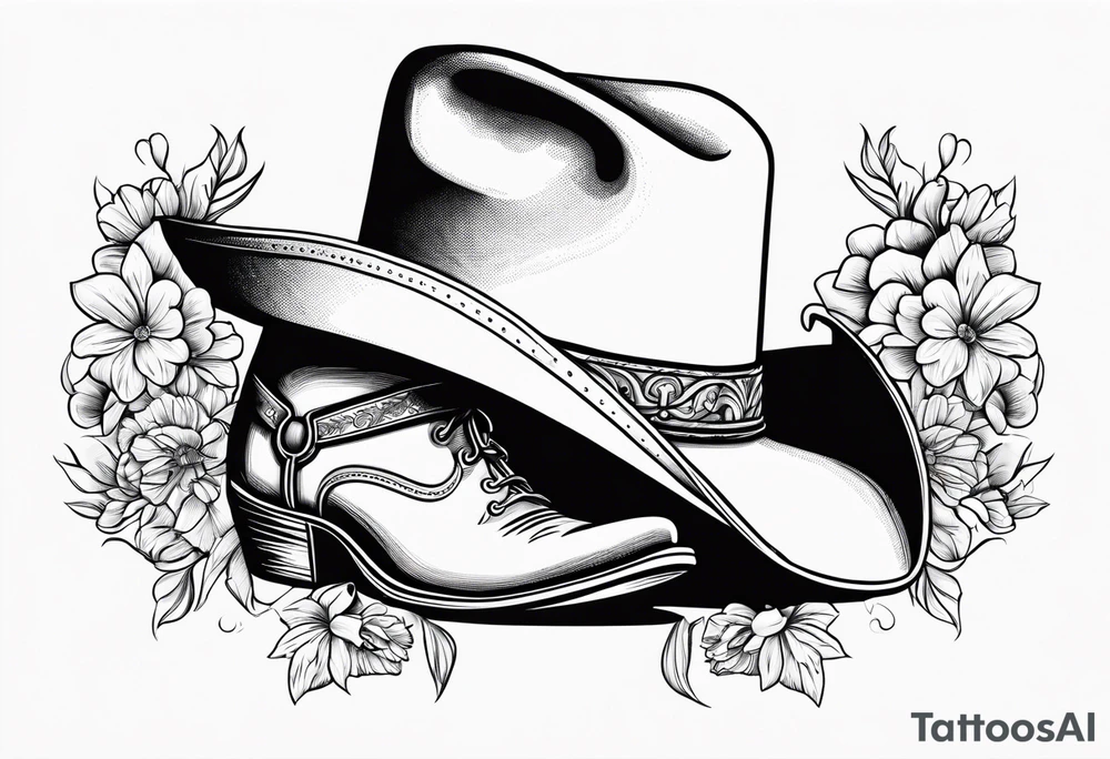 Cowboy boots flowers inside cowboy hat howdy tattoo idea