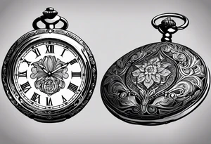 Pocket watch with chain and dates 28/08/1960-25/03/2024 tattoo idea