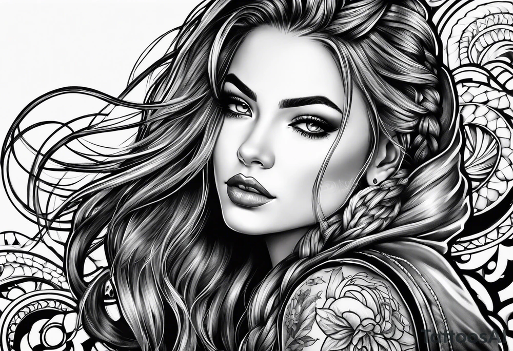 Bikergirl with dutch braids tattoo idea