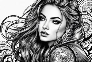 Bikergirl with dutch braids tattoo idea