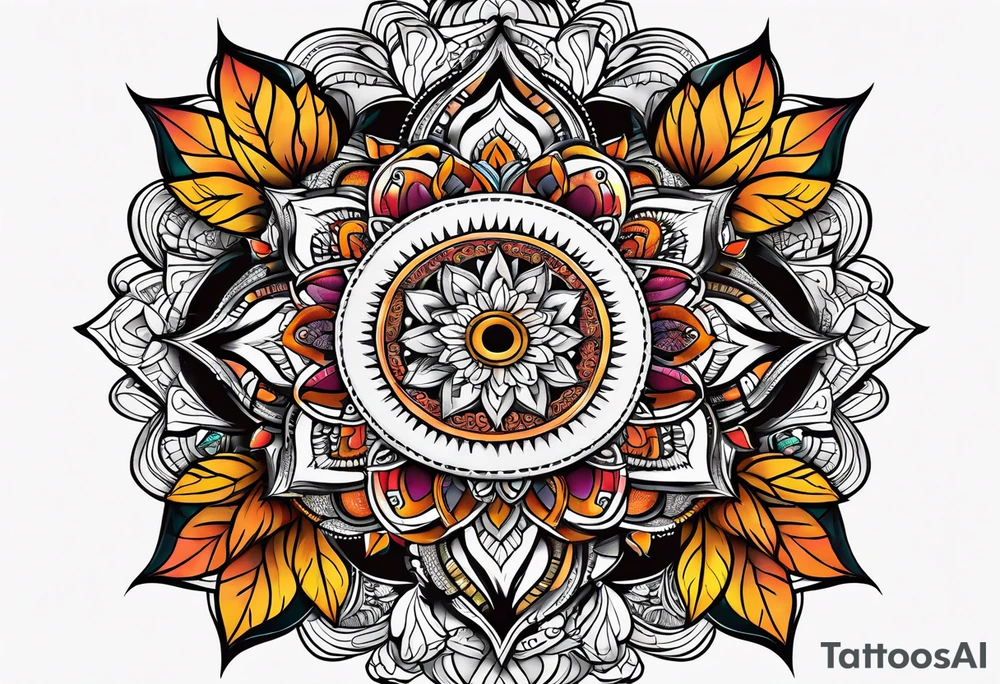 male mandala Knee tattoo in fall colors tattoo idea