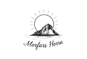 tattoo of Bornholm, a small island in denmark, with a sun behind it. Incorporate the following text, "Morfars Horra" instead of some of the line in the sun tattoo idea